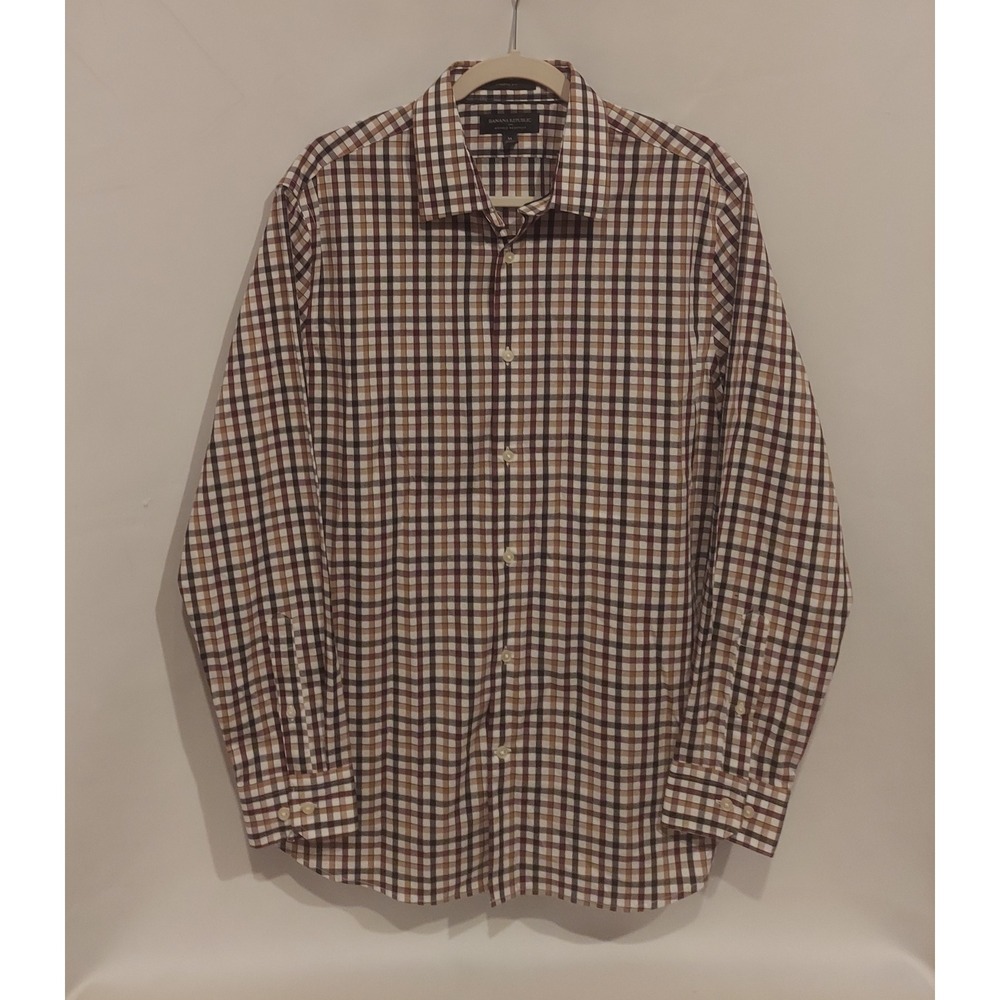 Banana Republic Mens Plaid Athletic Fit LS Dress Shirt Size Medium NWOT